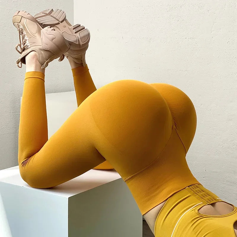 Leggings de cintura alta para mujer, ajustados, sin costuras, para fitness, yoga, elásticos, con realce de glúteos.