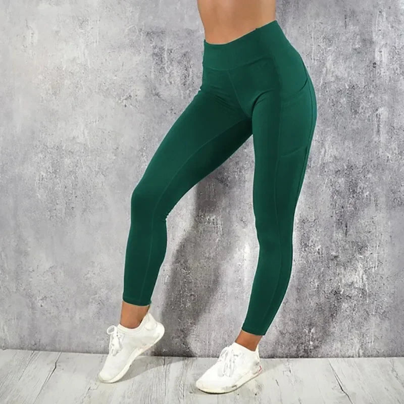 Leggings de yoga y fitness para mujer, de cintura alta, con bolsillo, para gimnasio, entrenamiento, correr, elásticos, sexys, que realzan los glúteos, informales, ajustados.
