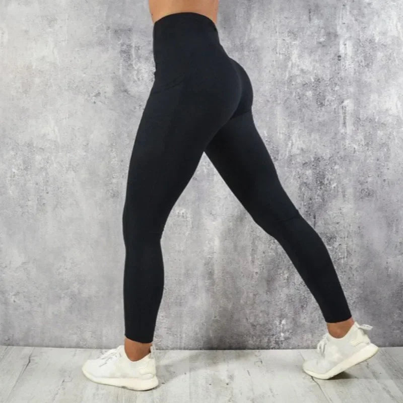 Leggings de yoga y fitness para mujer, de cintura alta, con bolsillo, para gimnasio, entrenamiento, correr, elásticos, sexys, que realzan los glúteos, informales, ajustados.