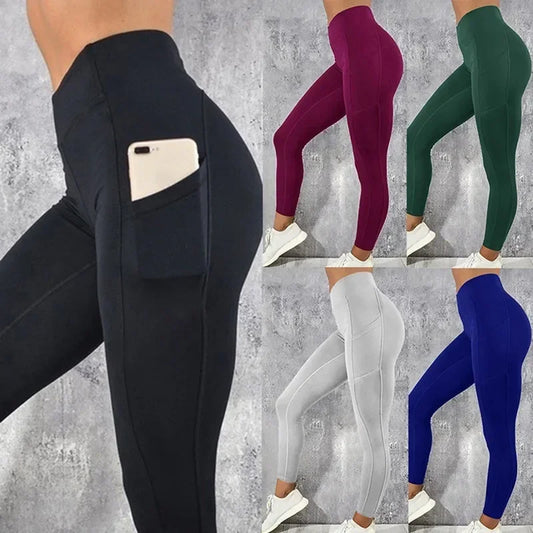 Leggings de yoga y fitness para mujer, de cintura alta, con bolsillo, para gimnasio, entrenamiento, correr, elásticos, sexys, que realzan los glúteos, informales, ajustados.